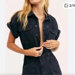 We The Free Black Denim Overalls